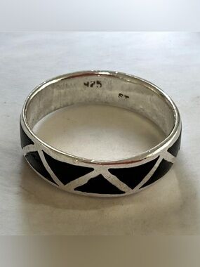 Native American Navajo Inlay Onyx Sterling Silver Ring